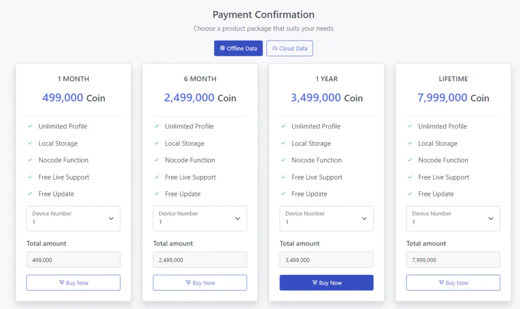 Pricing Table for Task Automation Software on Antidetect Browser