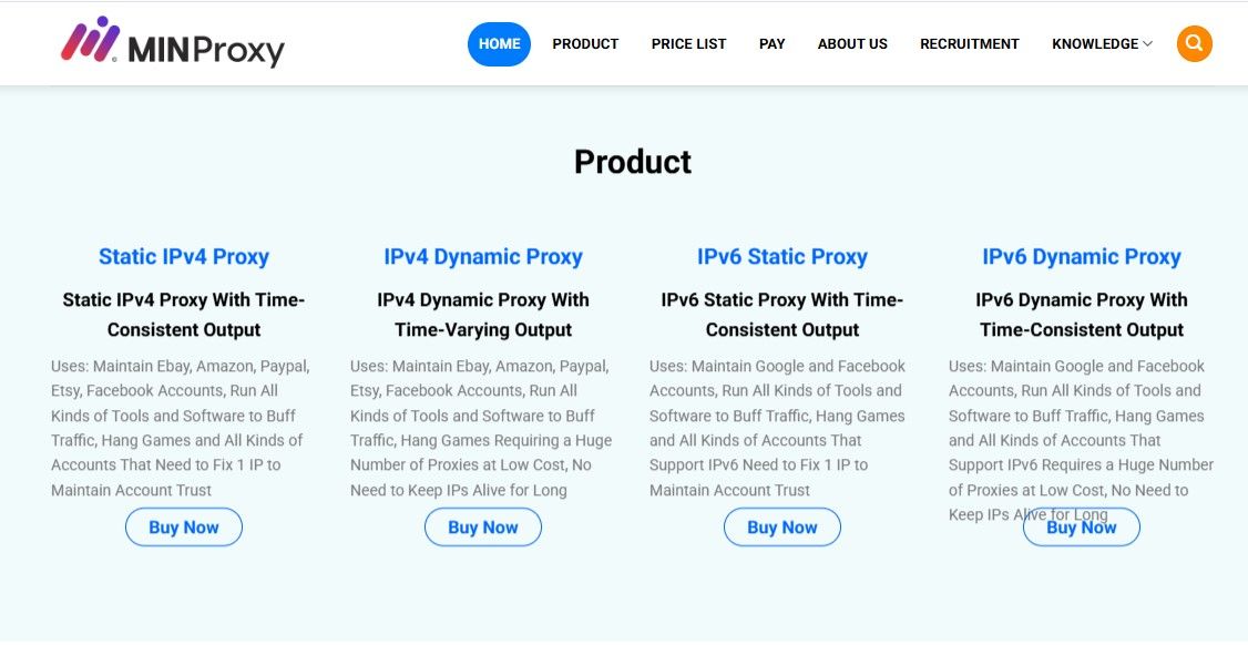 Types of Proxies Offered by MinProxy